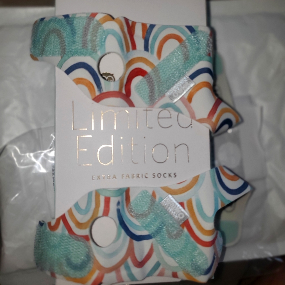 Limited edition rainbow Owlet fabric socks L&R